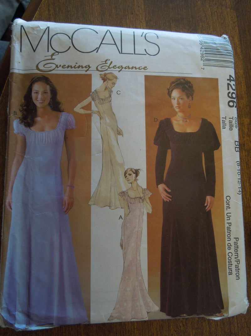 McCalls 4296, Misses, Evening Wear, Formals, Petite, UNCUT sewing pattern, Sz Varies