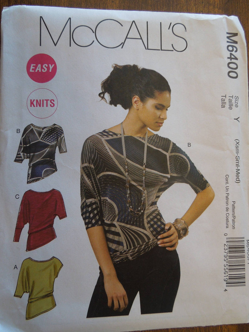McCalls M6400, sizes vary, misses, tops, knits,UNCUT sewing pattern