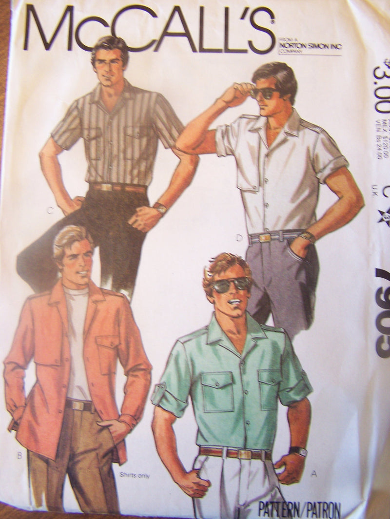 McCalls 7905,  Mens, Shirts, Size 42,  UNCUT sewing pattern,