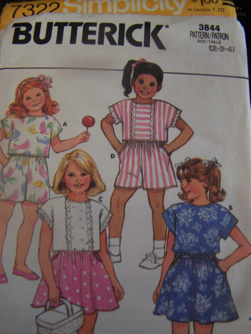 Butterick 3844, Girls, Tops, Culottes, Skirts, UNCUT sewing pattern