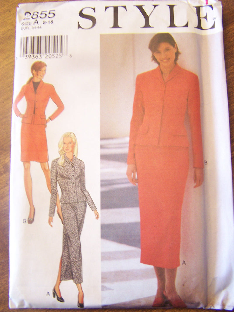 Style 2855, Misses, Jackets, Skirts, Size 8-18, UNCUT  sewing pattern, sale