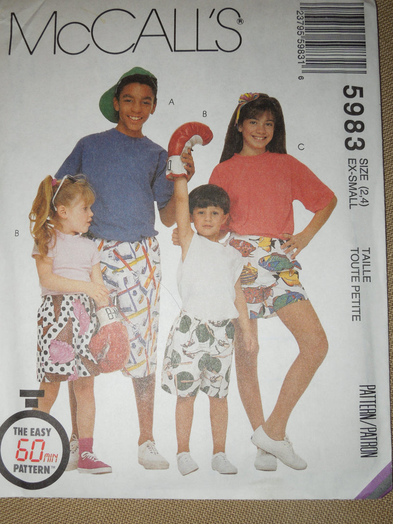 McCalls 5983, Childrens, Shorts, Size 2,4  UNCUT  sewing pattern, sale,
