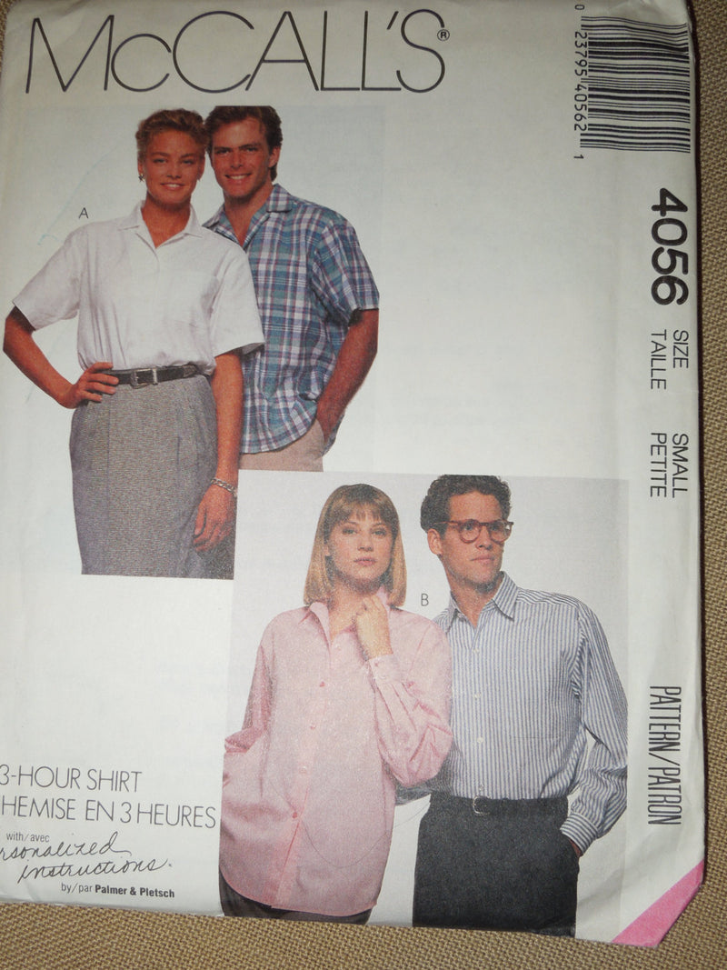 McCall's 4056, Mens, Misses, Shirts, UNCUT sewing pattern, size varies