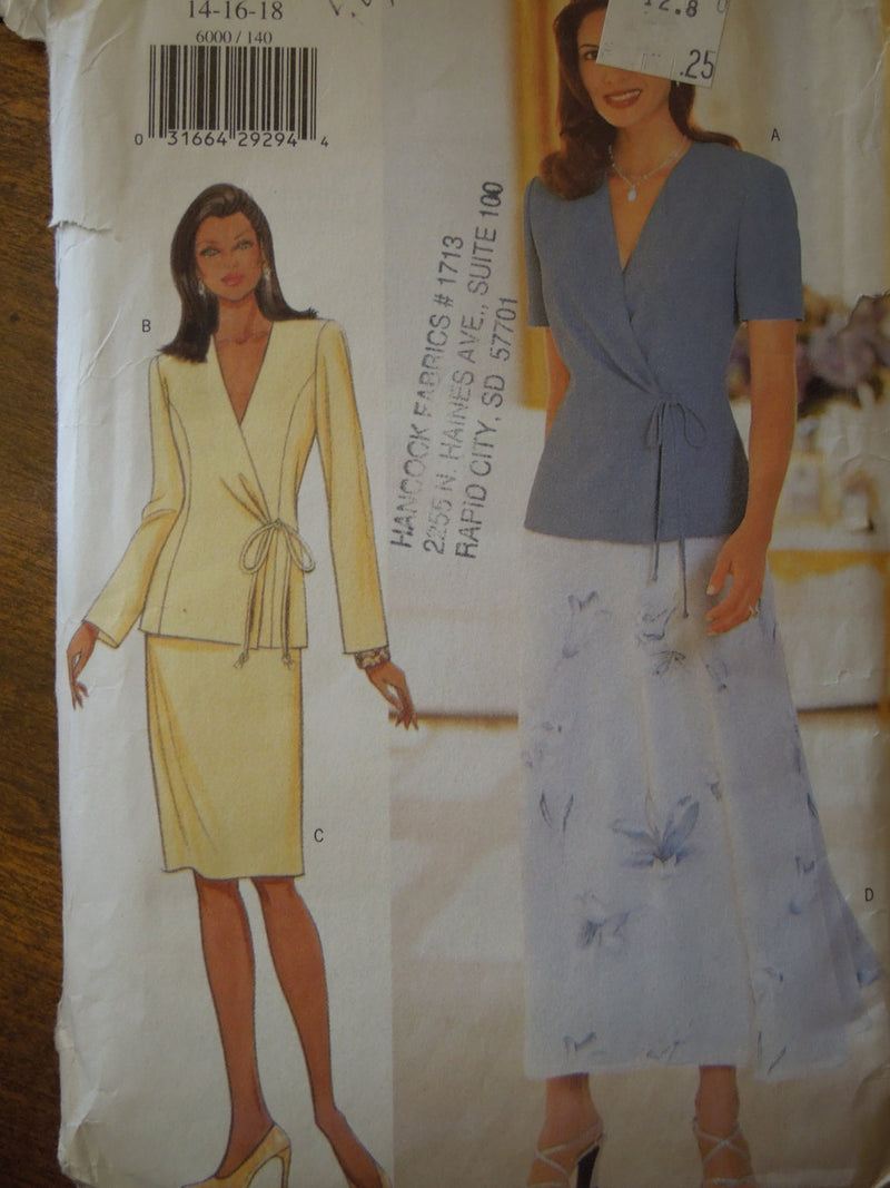 Butterick 6000, Misses, Tops, Skirts,  UNCUT sewing pattern,