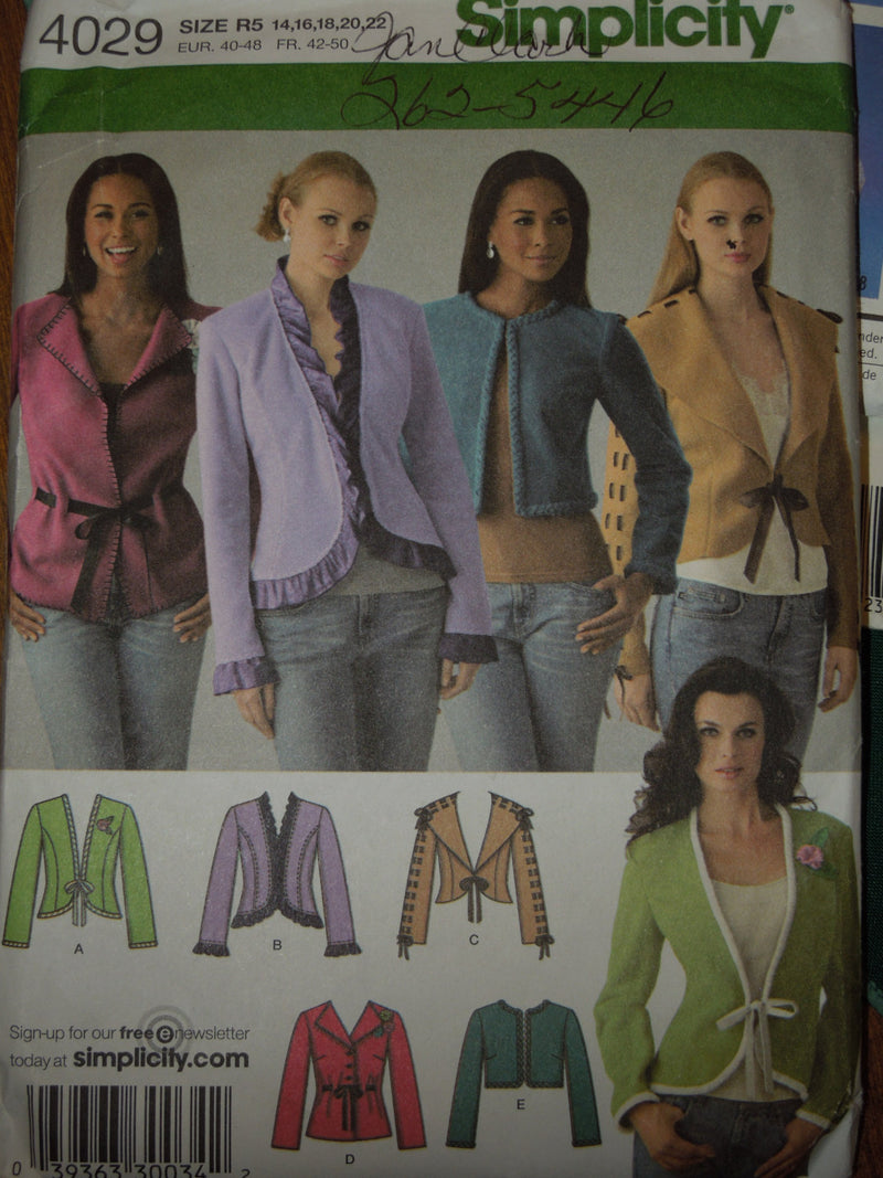 Simplicity 4029, Misses Jackets, UNCUT sewing pattern,  Sale