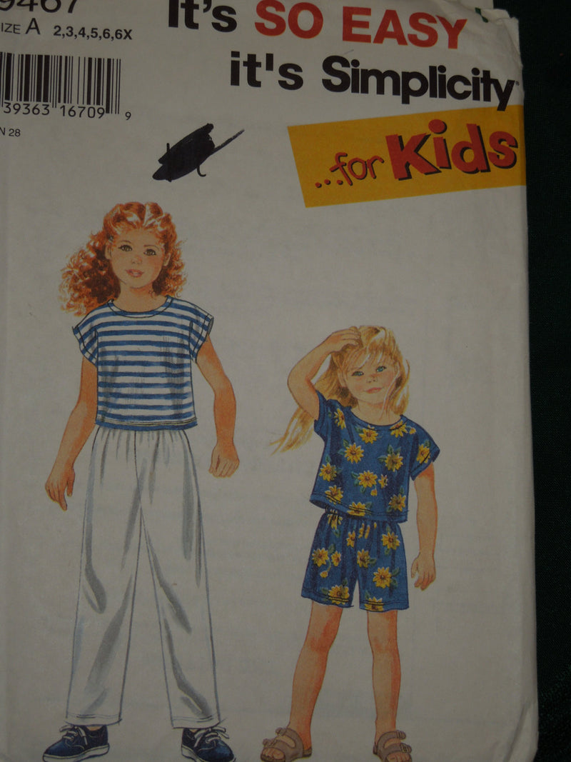Simplicity 9467, Childrens, Pants, Shorts, Tops, UNCUT sewing pattern,