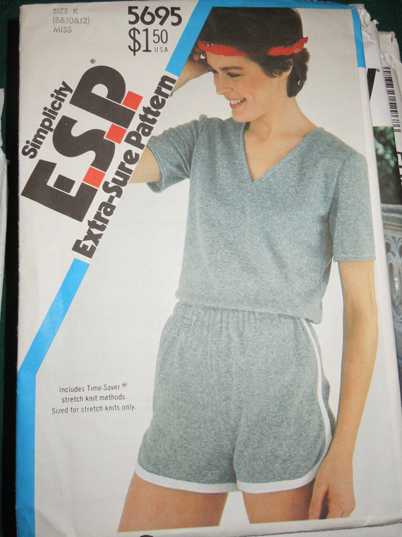 Simplicity 5695,  Misses, Tops, Shorts, stretch knits, UNCUT sewing pattern, sz varies