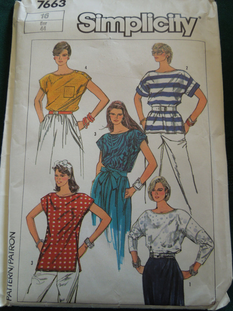 Simplicity 7663, Misses Tops, UNCUT sewing pattern,
