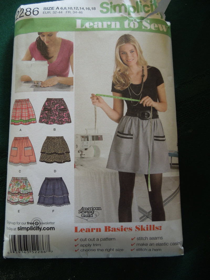 Simplicity 2286, Misses, Juniors, Skirts, Sizes 6-18, UNCUT sewing pattern,