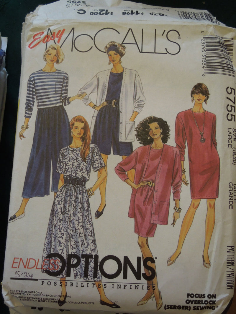 McCalls 5755, Misses, Separates, Knits, UNCUT sewing pattern,