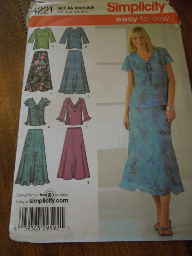 Simplicity 4221, Misses, Skirts, Blouses, Size varies, UNCUT sewing pattern,