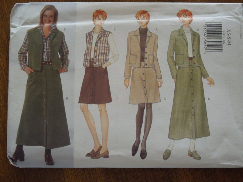 Butterick 5087, Misses, Skirts, Vests, Jackets, UNCUT sewing pattern,