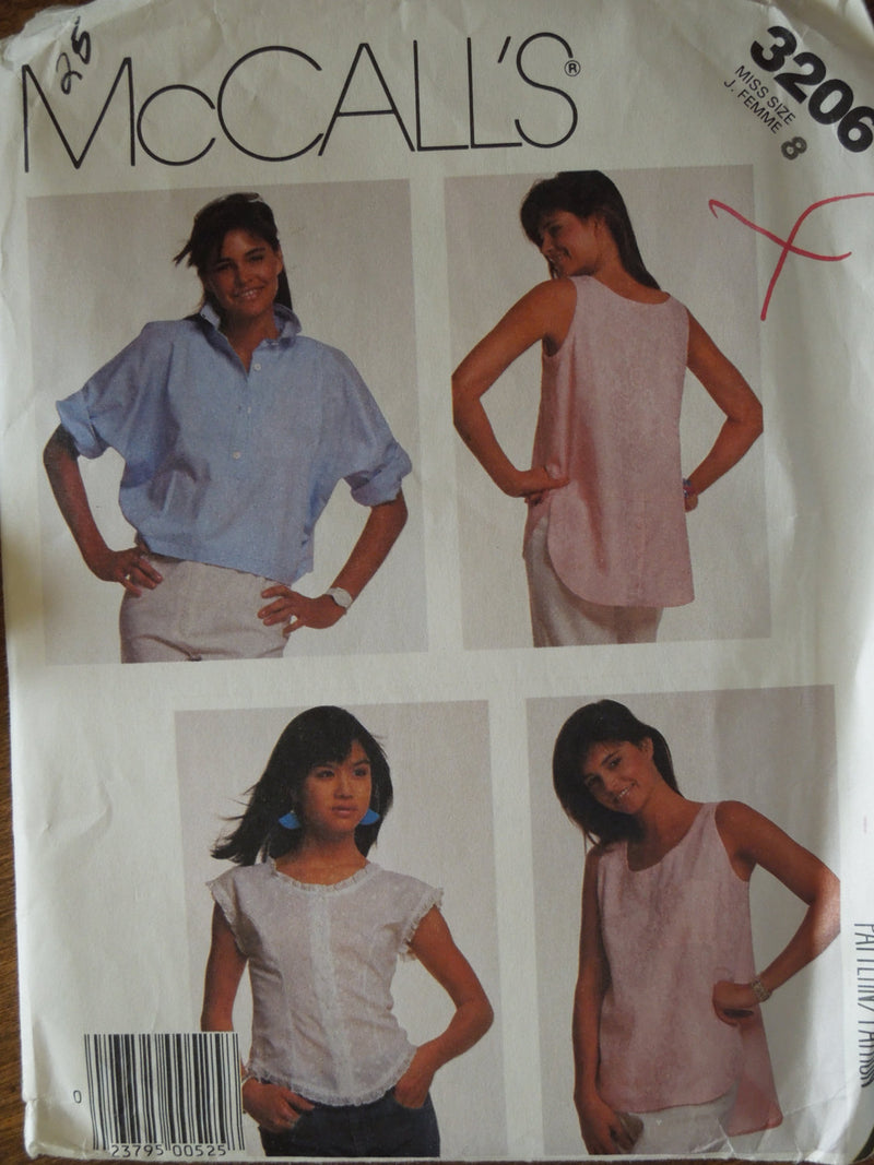 McCalls 3206, Misses Tops, Shirts, UNCUT sewing pattern,