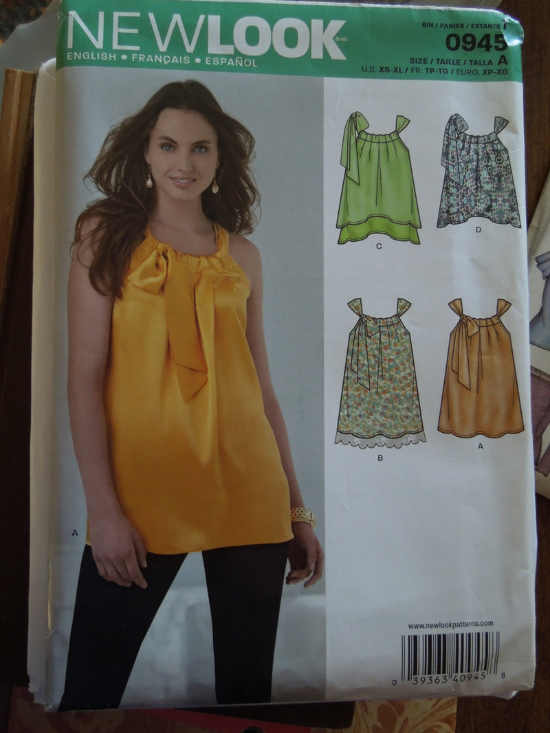 Simplicity New Look 0945, Misses, Tops, Sizes XS-XL,  UNCUT sewing pattern,