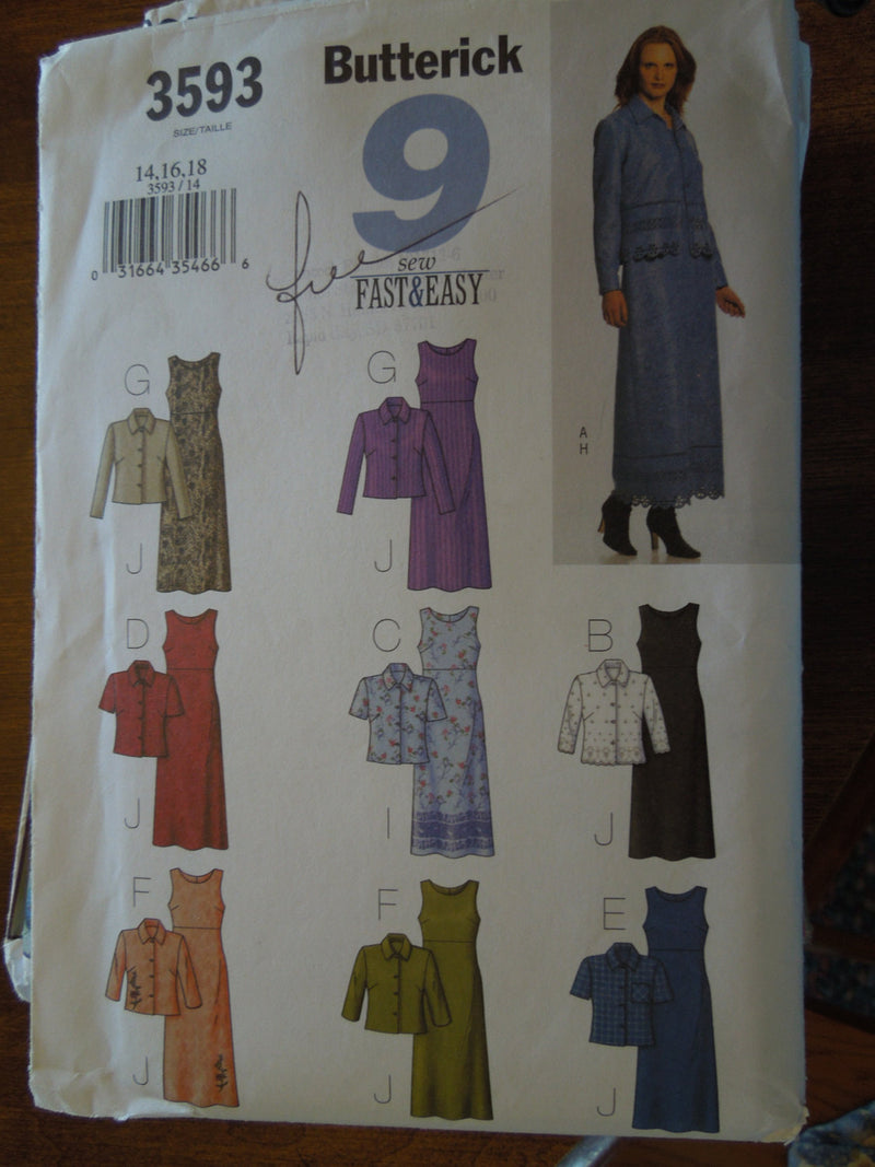 Butterick 3593, Misses, Dresses with Jacket, UNCUT sewing pattern,