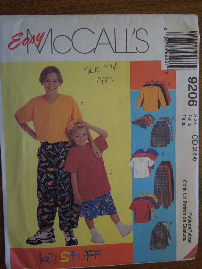 McCalls 9206, Boys Separates, Sizes vary,UNCUT sewing pattern,