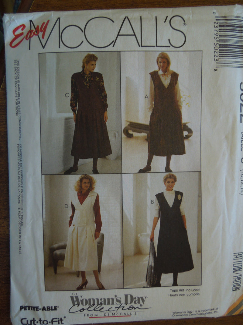 McCalls 5022, Misses, Dresses, Jumpers, Sizes 10-14, Petite, UNCUT sewing pattern,