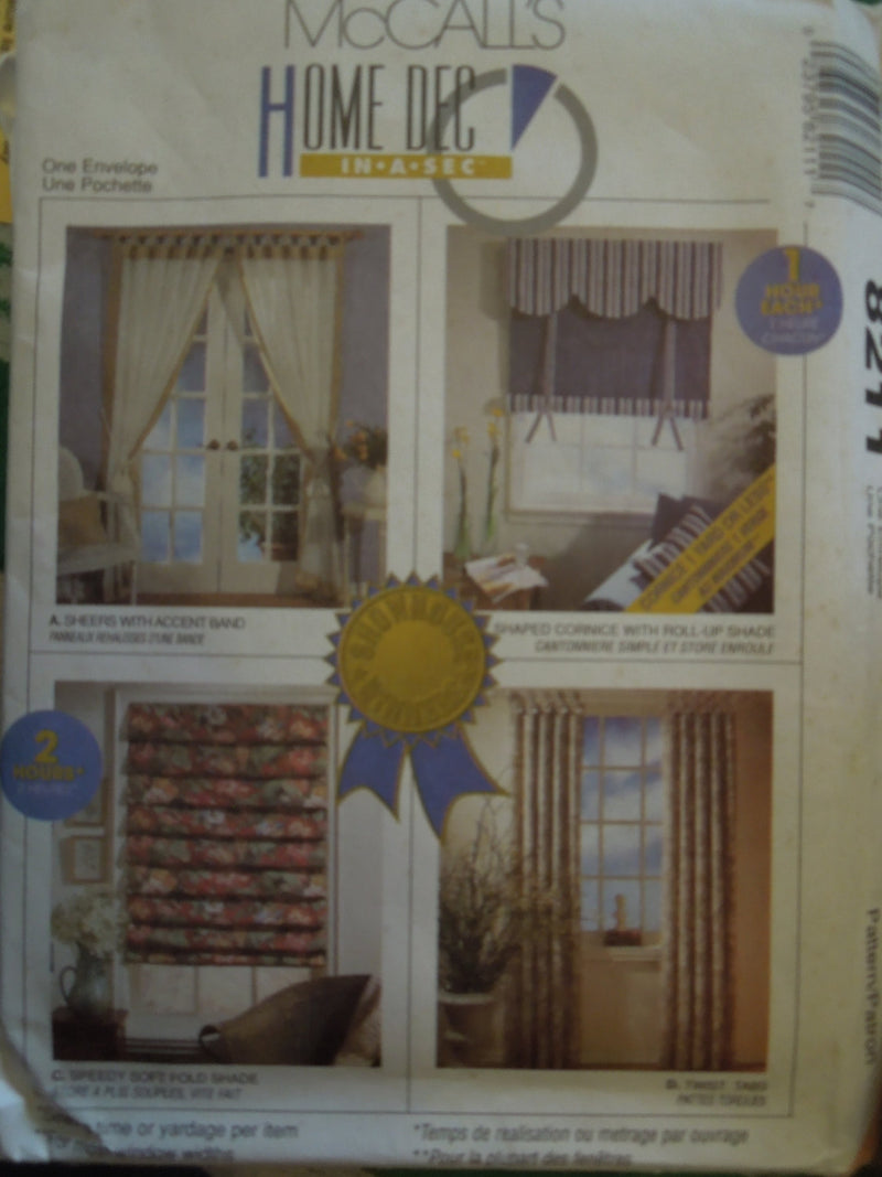 McCalls 8211, Window Treatments, Curtains, Drapes, UNCUT sewing pattern,  home decor,