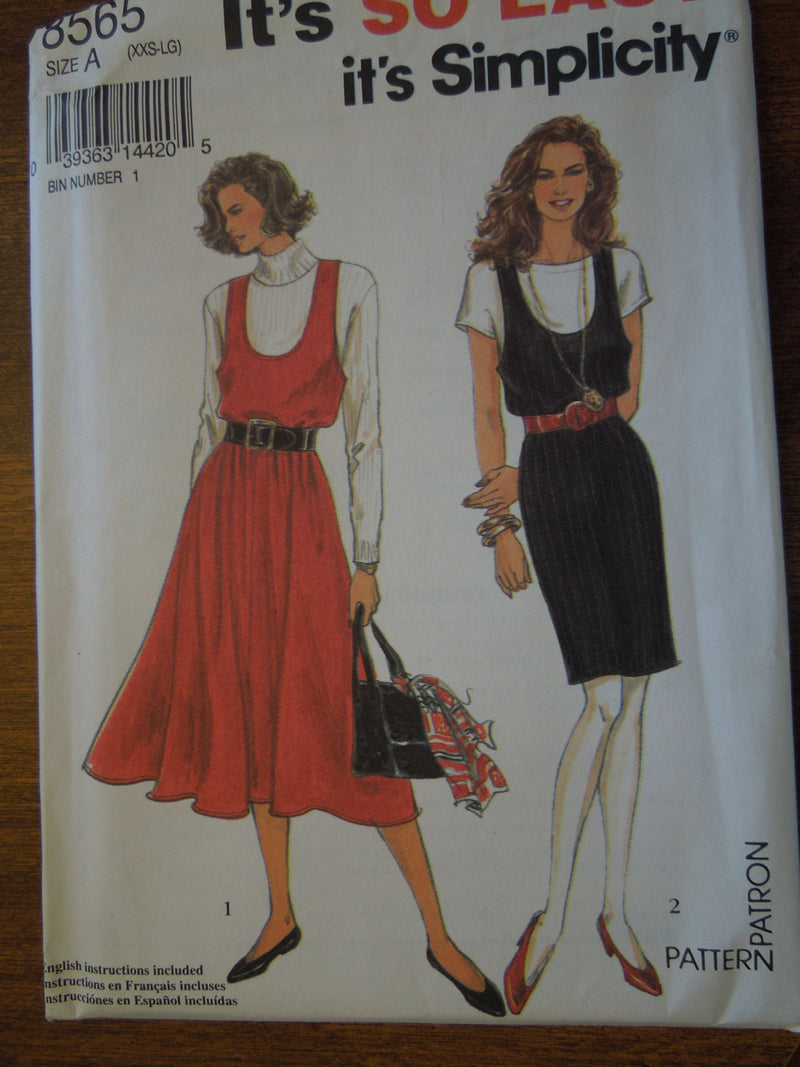 Simplicity 8565, Misses, Jumpers, UNCUT sewing pattern, Sale