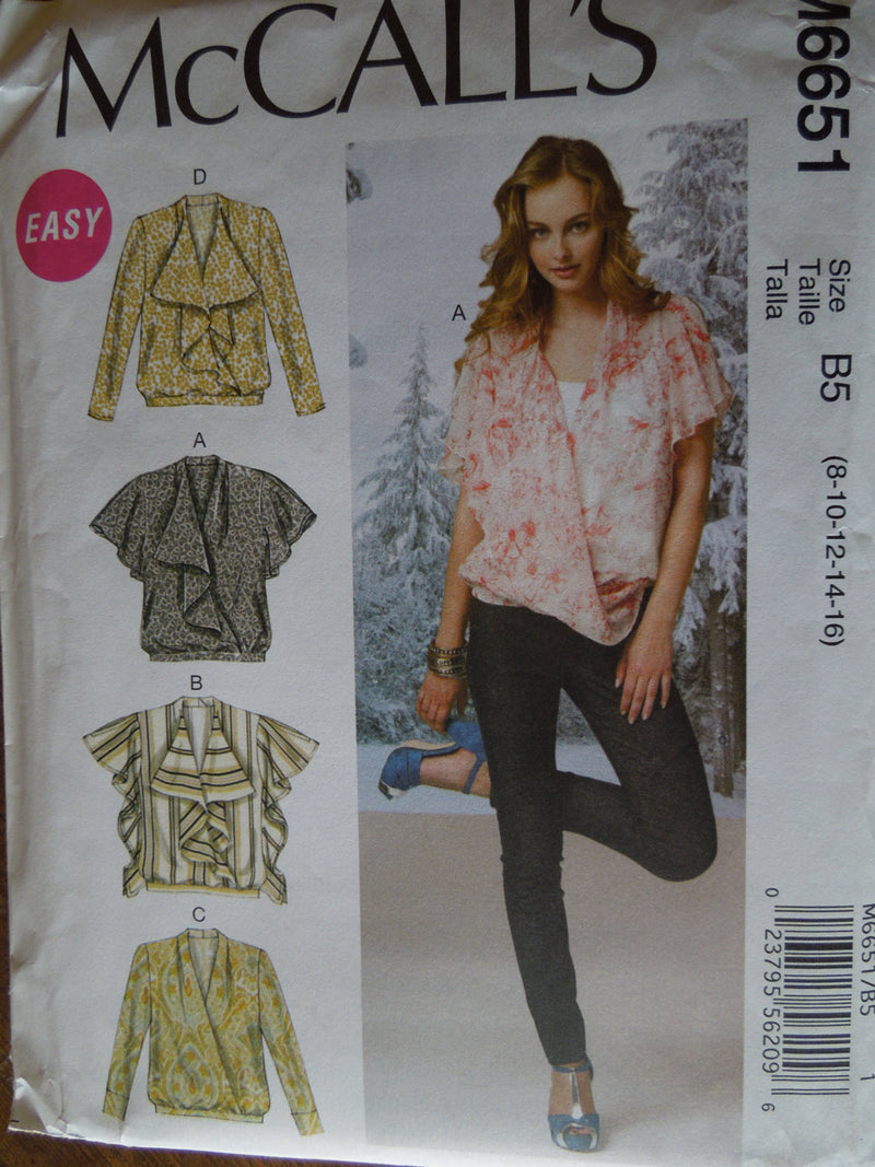 McCalls M6651, Misses, Tops, Size 8 to 16, UNCUT sewing pattern,