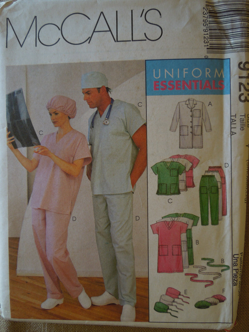 McCalls 9123, Mens, Misses, Uniforms, Scrubs, UNCUT sewing pattern,