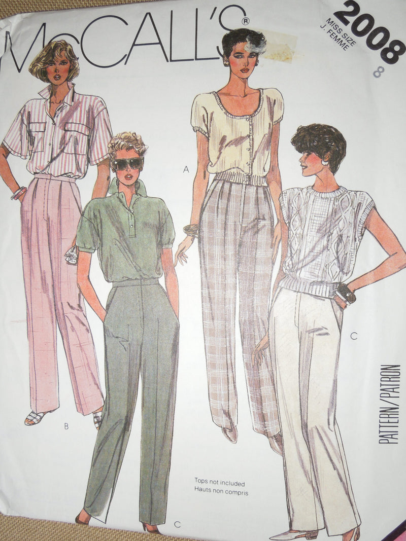 McCalls 2008, Misses, Pants, UNCUT sewing pattern,