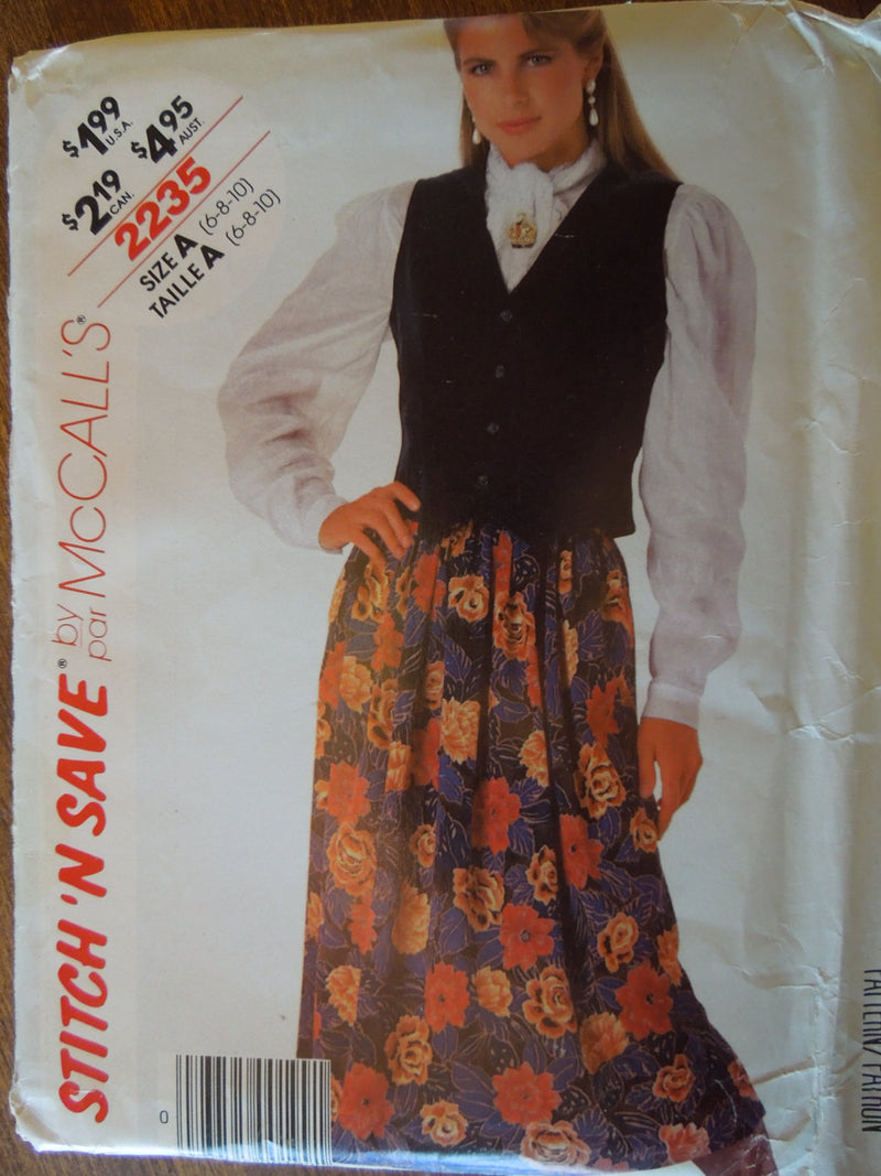 Stitch N Save 2235, McCalls , Misses Vests and Skirts, UNCUT sewing pattern,