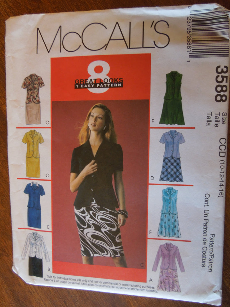 McCalls 3588, Misses Skirts and Lined Jackets, Petite, UNCUT sewing pattern,