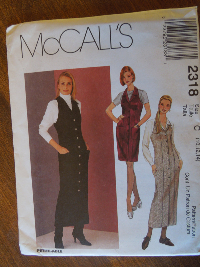 McCalls 2318, Misses Jumpers or Dresses, Sz Varies, UNCUT sewing pattern, Petite-able