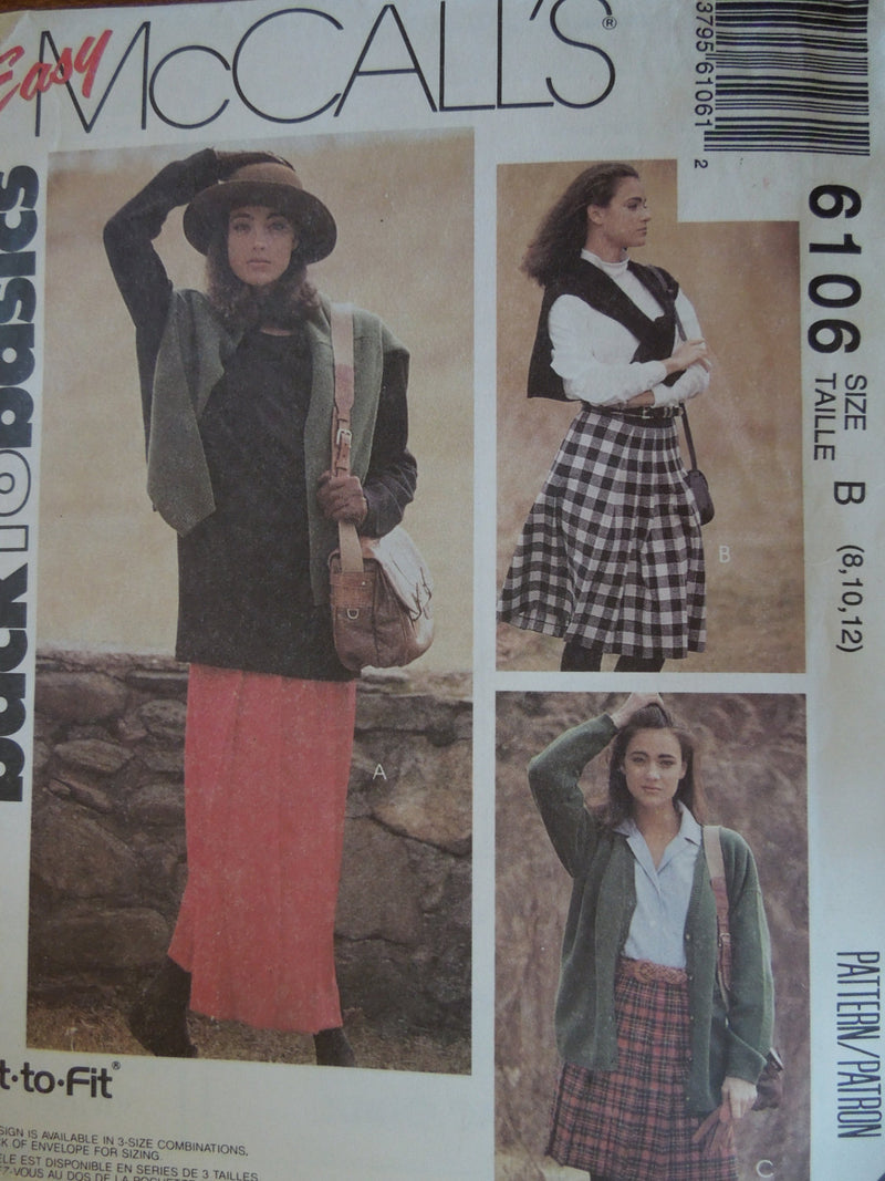 McCalls 6106, Misses, Skirts, Sizes 8-12, UNCUT sewing pattern,