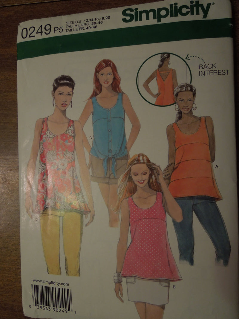 Simplicity 0249, Misses, Tops, Sizes 12-20,  UNCUT sewing pattern,