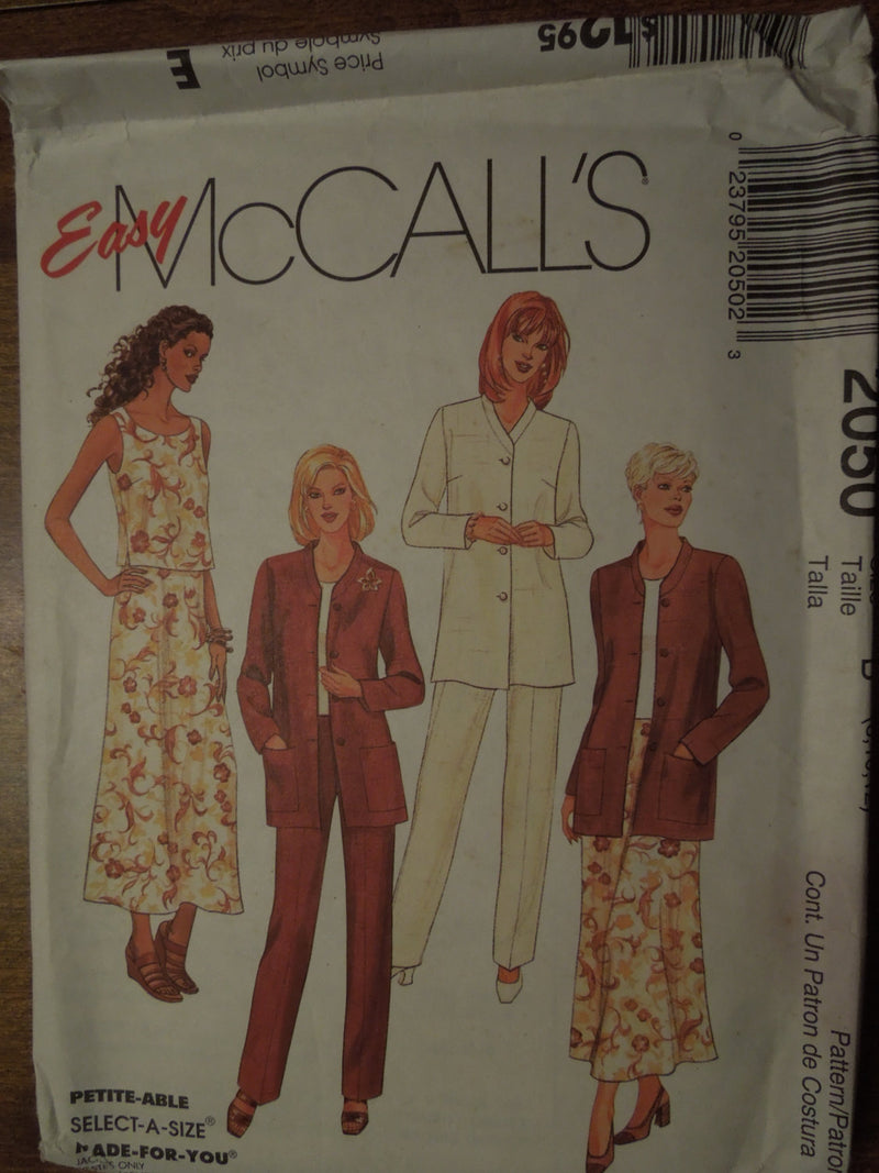 McCalls 2050, Misses, Separates, Petite, UNCUT sewing pattern, Sz Varies