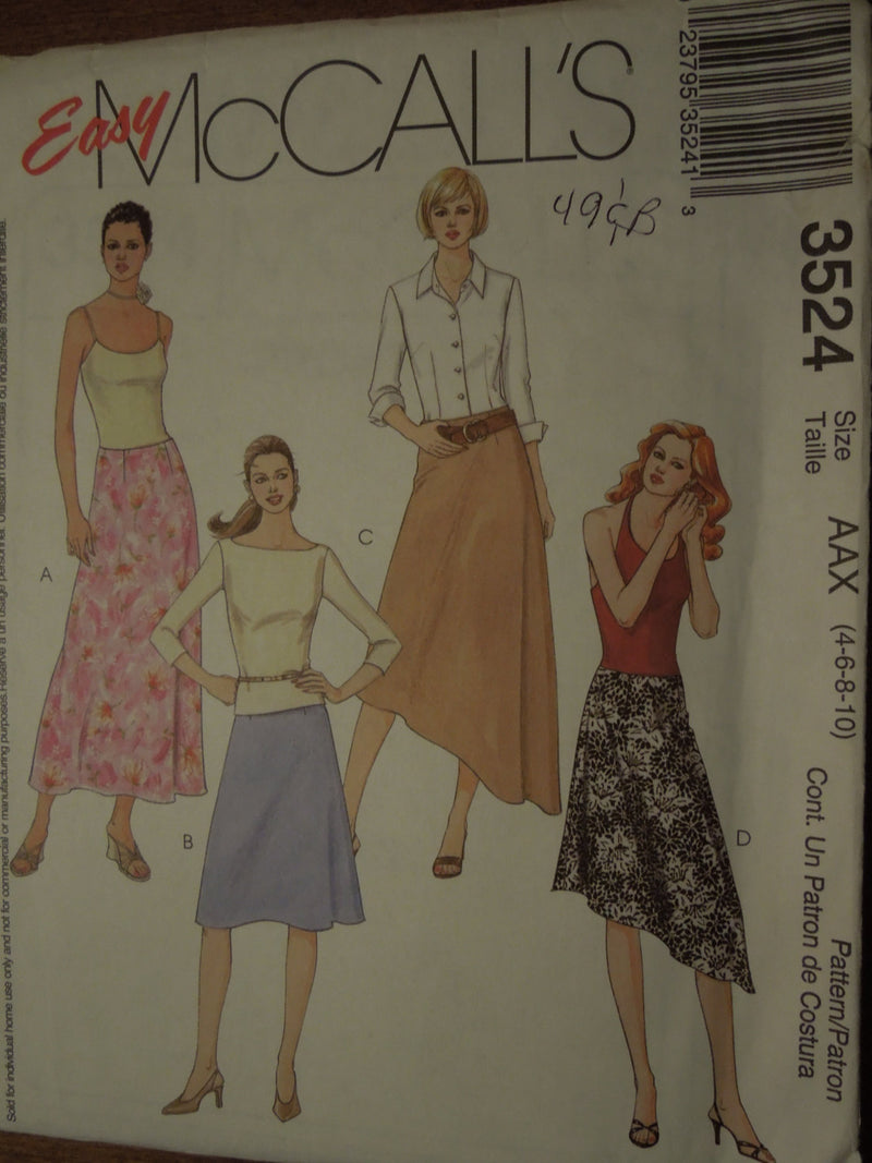 McCalls 3524, Misses Skirts, Four Lengths, UNCUT sewing pattern,