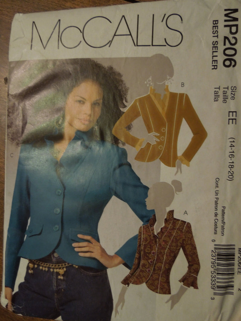 McCalls Mp206, Misses, Jackets, Lined, UNCUT sewing pattern,