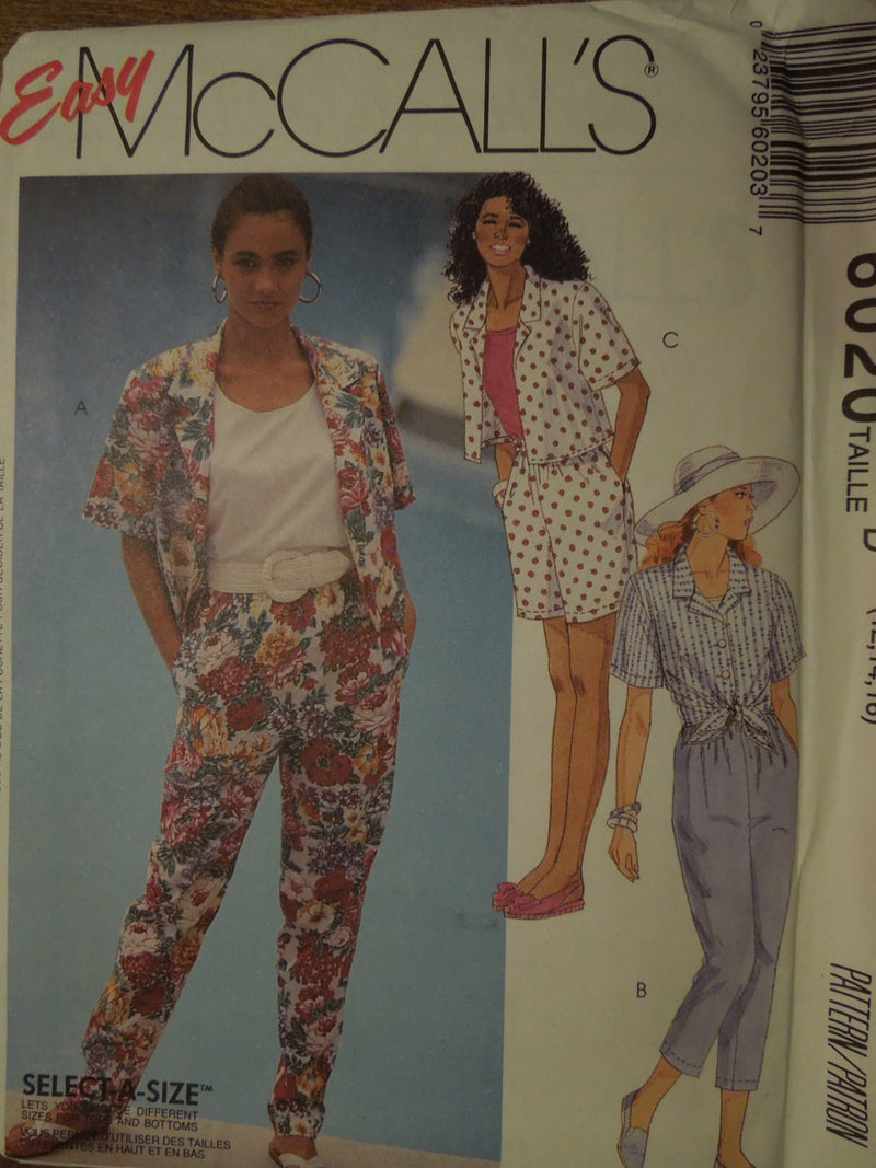 McCalls 6020, Misses, Separates, Sizes Vary, UNCUT sewing pattern,