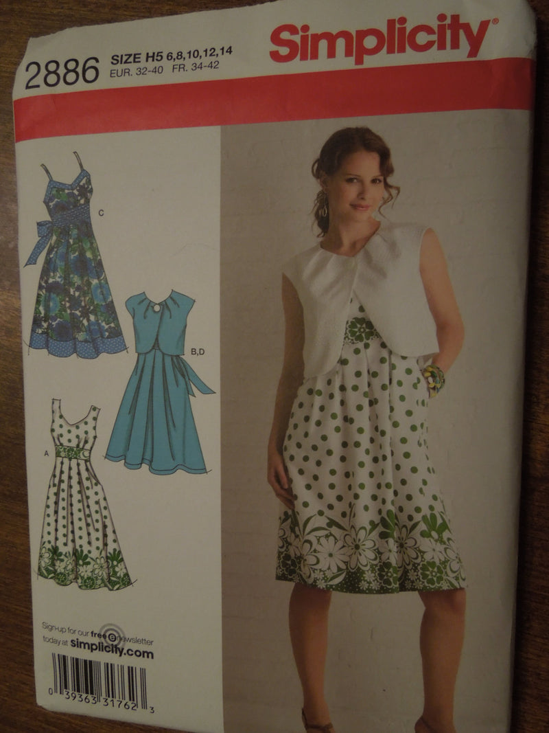 Simplicity 2886, Misses, Dresses, Bolero Jackets, Sz. Varies, UNCUT sewing pattern,
