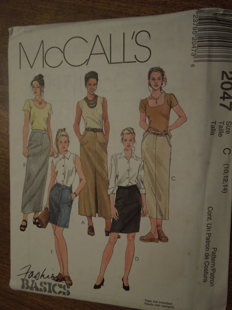McCalls 2047,  Misses, Skirts, UNCUT sewing pattern,  Four lengths
