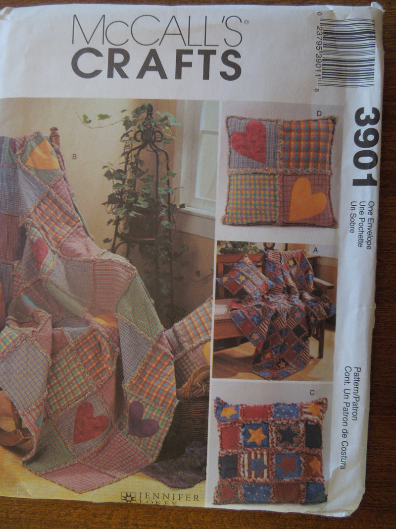 McCalls 3901, Pillows and Blankets, Rag Throws, UNCUT sewing pattern,