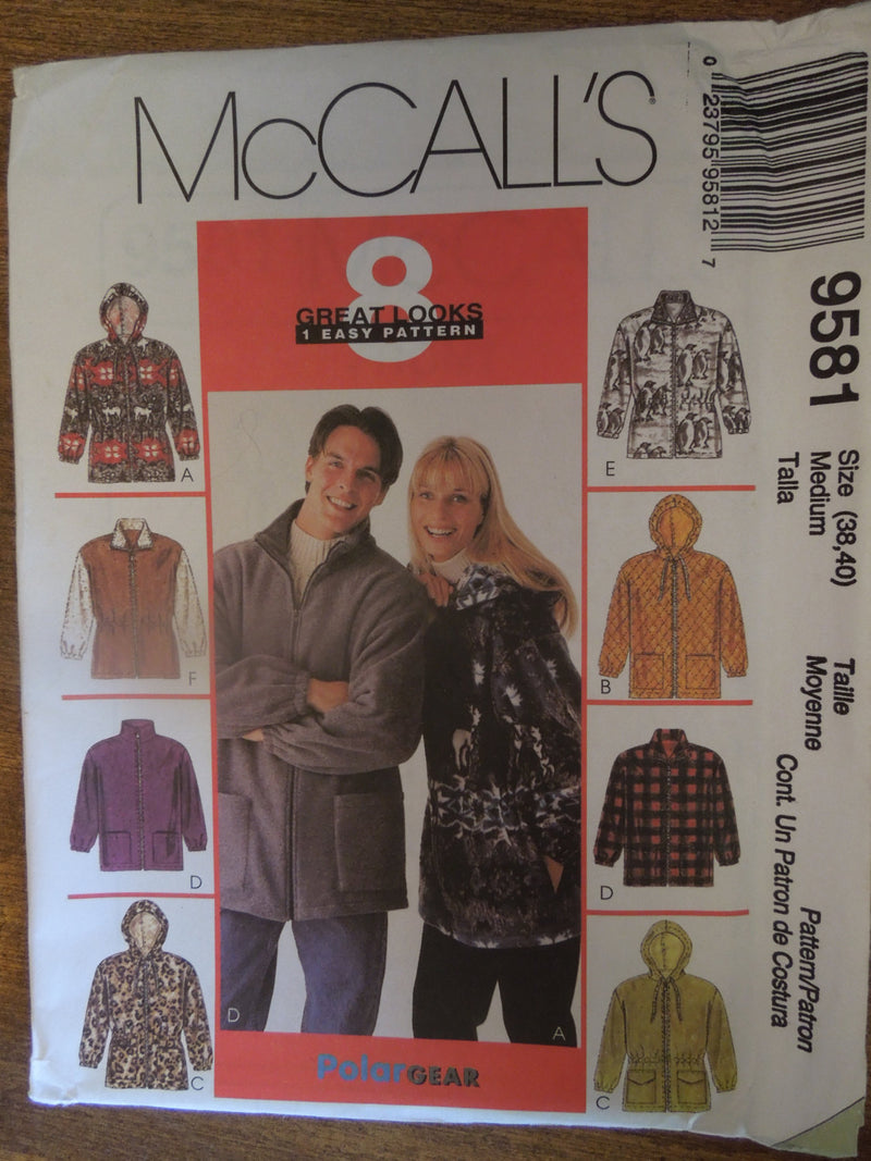 McCalls 9581,Mens, Misses, Jackets, Sizes Vary,  UNCUT sewing pattern,