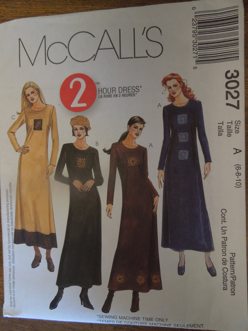 McCalls 3027, Misses Dresses, UNCUT sewing pattern,