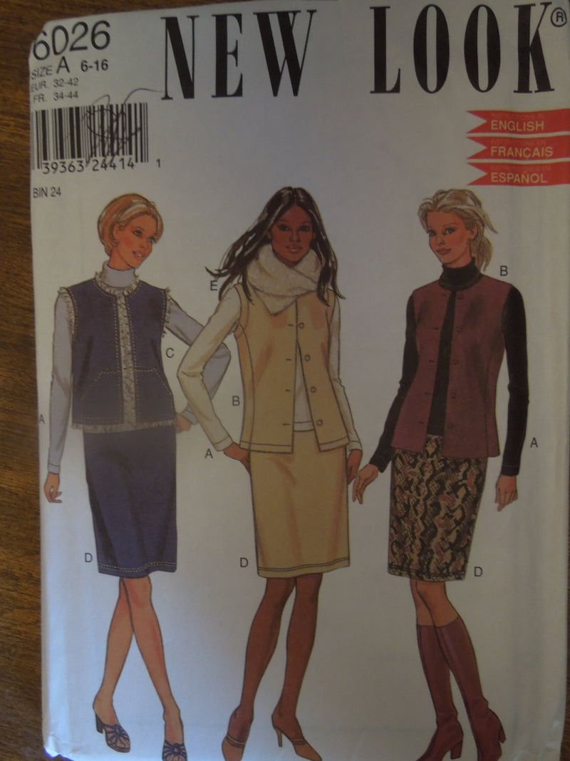 New Look 6026,  Misses, Vests, Skirts, Pullover Tops, UNCUT sewing pattern,