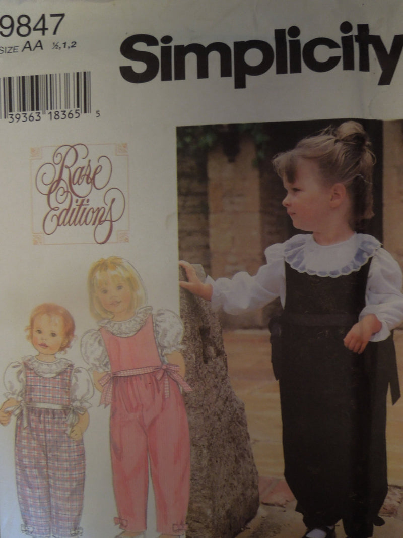 Simplicity 9847, Rose Editions,Girls, Rompers,  Blouses,  UNCUT sewing pattern,