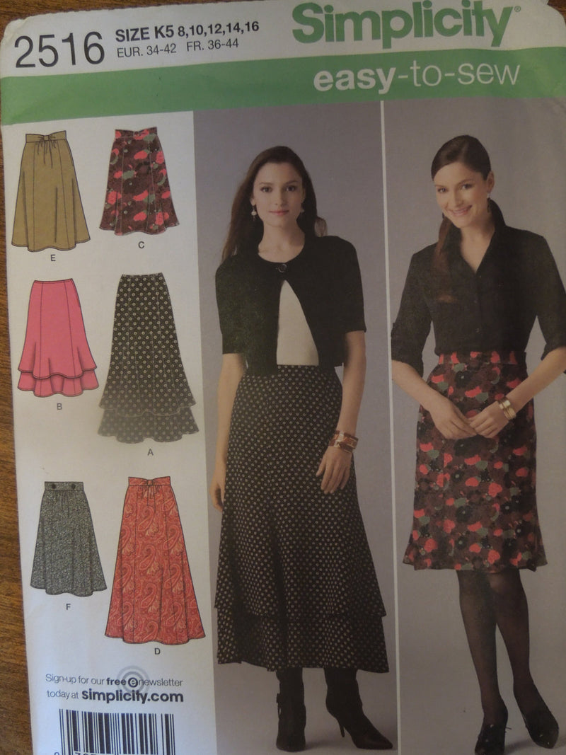 Simplicity 2516, Misses, Skirts, with variations, UNCUT sewing pattern,