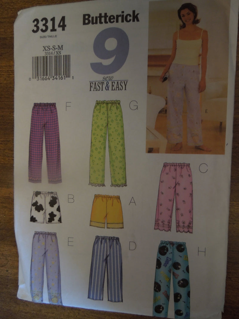 Butterick 3314, Misses Tops, Shorts, Pants, UNCUT sewing pattern