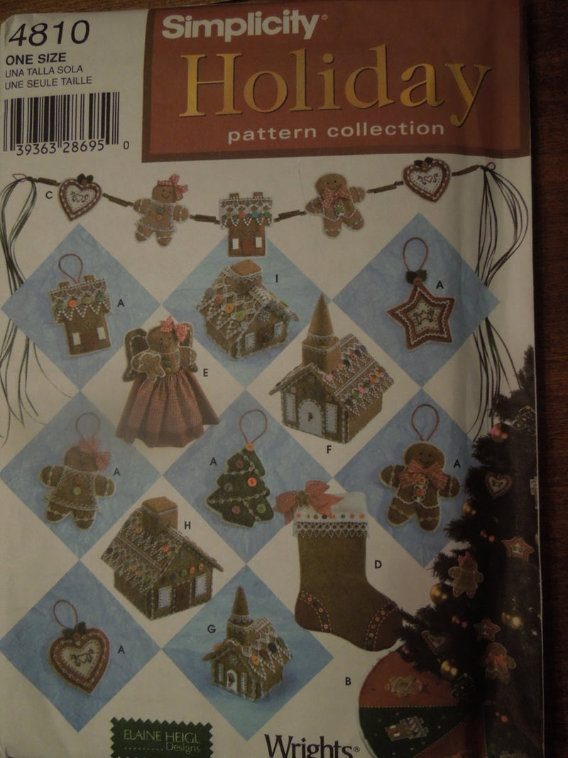 Simplicity 4810, holiday ornaments, tree skirt, house, church,stocking, tree topper, UNCUT sewing pattern, bazaar, crafts