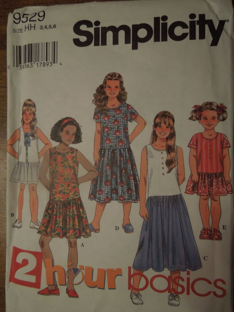Simplicity 9529, Girls, Dresses, Sizes 3,4,5, 6, UNCUT sewing pattern,