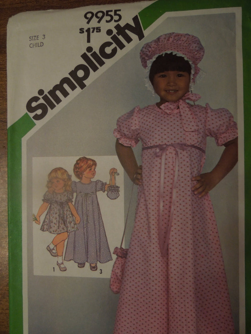 Simplicity 9955, Girls, Dresses, Bonnets, UNCUT sewing pattern,