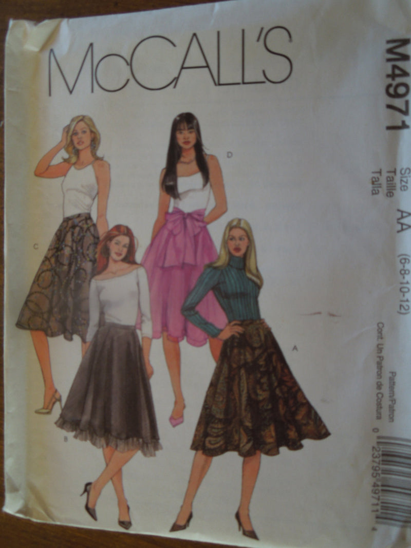 McCalls M4971, Misses, Skirts, Lined, UNCUT sewing pattern,