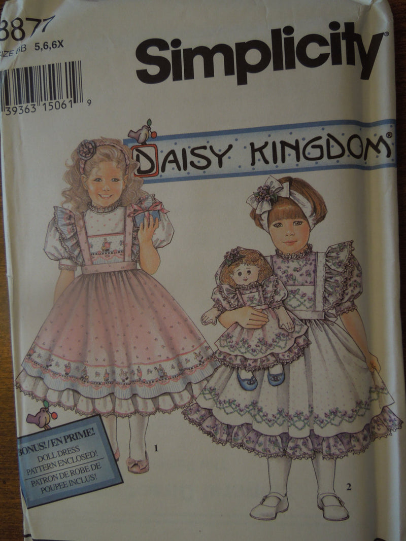 Simplicity 8877, Girls, Dresses, Pinafore, Doll Clothing, UNCUT sewing pattern,