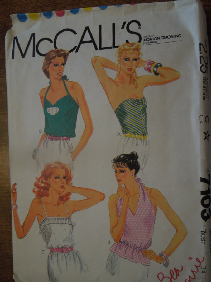 McCalls 7103, Misses, Tops,  Sewing Pattern, size 12, Sale